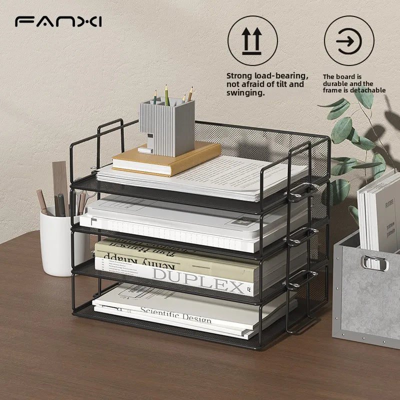 Stackable Paper Tray Desk Organizer, 4-Tier Metal Mesh Letter Organizers for School Multi-Functional Desktop Storage