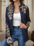 ZANZEA Women Long Sleeve Cardigans 2025 Vintage Floral Print Autumn Coat Fashion Stand Collar Single Breasted Streetwear Jackets