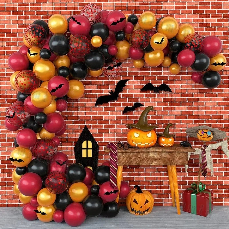 Halloween Bat Balloon Garland Arch Kit Black Orange Ballon 3D Bat Spider Sticker Eye Pumpkin Halloween Party Decoration Supplies