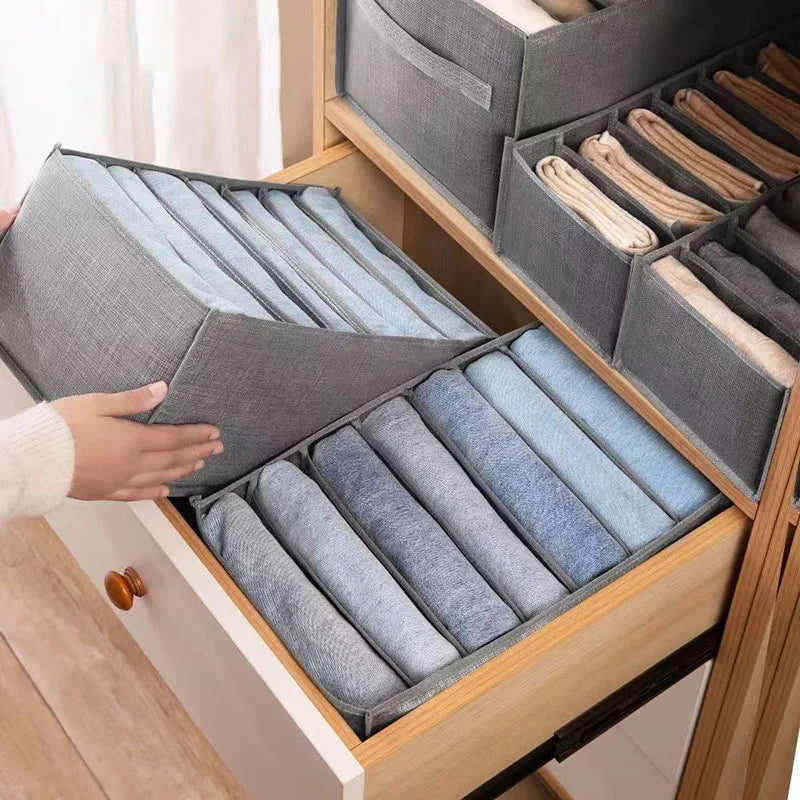 Foldable Fabric Wardrobe Storage Box, Divided Drawer Organizer Bin with Handle, Closet Container for Pants Underwear Clothes