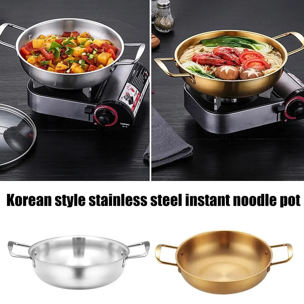 Stainless Steel Instant Noodle Pot Single Person Small Dry Double Flat Pot Seafood Ear Gas Bottomed Household Soup Pot Hotp W4Q0