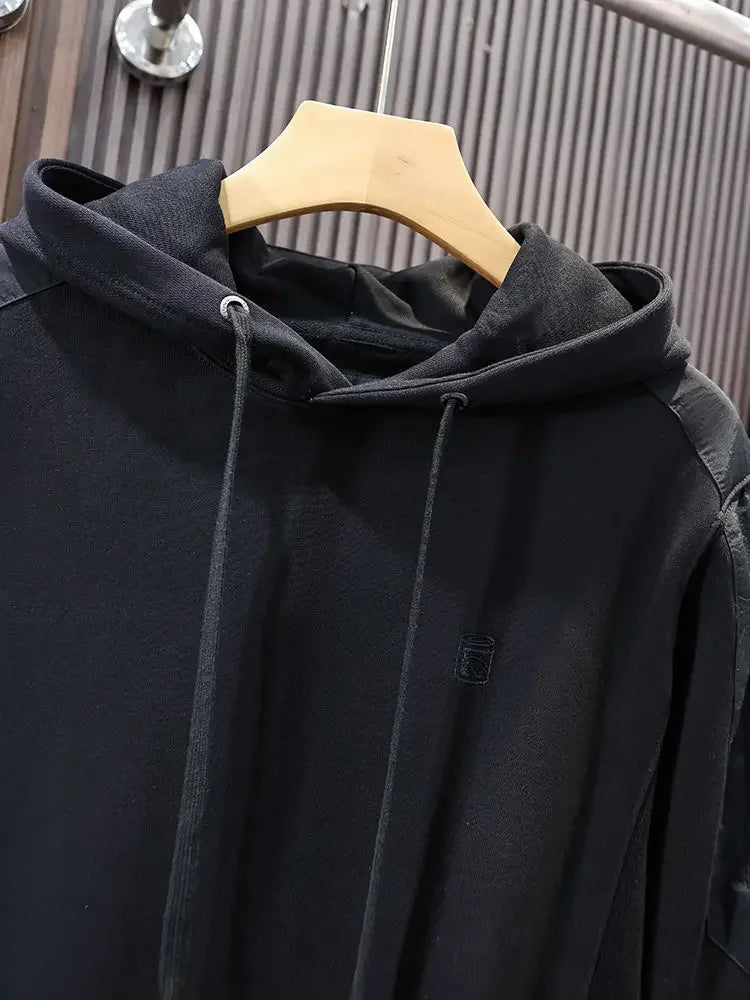 Loose Men's Hooded Sweatshirt Solid Black No Brand Cheap Simple Warm Male Hoodie Funny Overfit Sweat Shirt Tops High Quality Emo