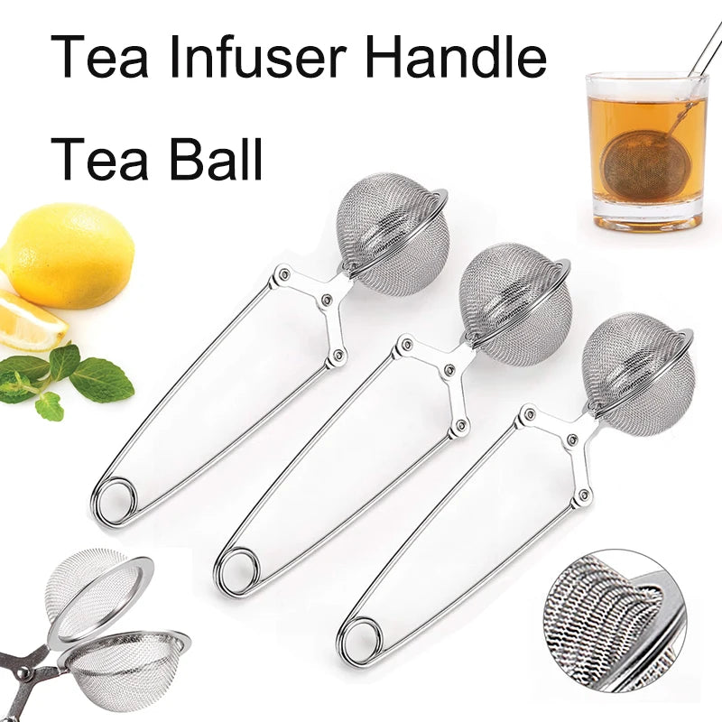 1-4pcs Reusable Steel Tea Infuser Sphere Mesh Tea Strainer Filter Herb Kitchen Gadget Handle Diffuser Coffee Tea Infuser Handle
