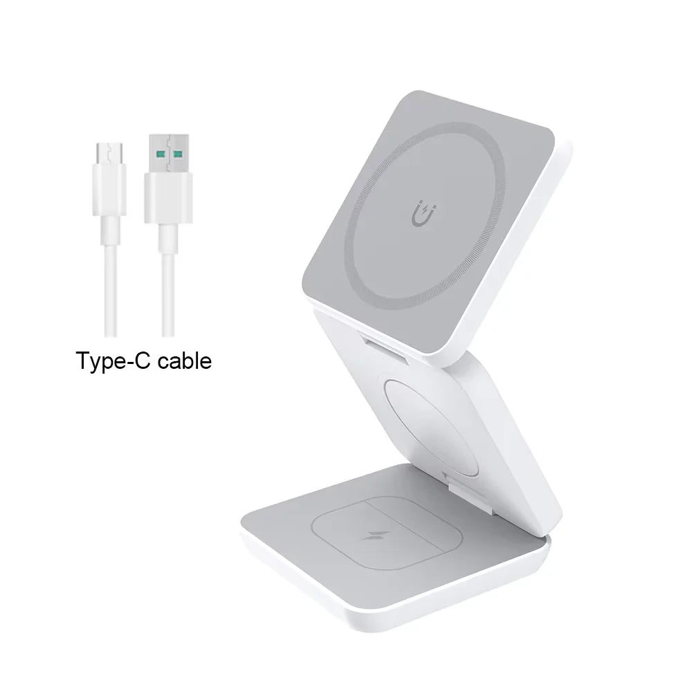 3 in 1 Magnetic Wireless Charger Portable Fast Charging Dock Station Foldable Stand Trip Charger For iPhone Apple Watch AirPods