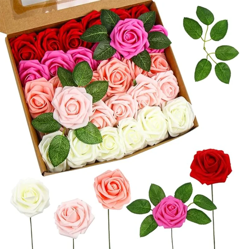 10/25/50Pcs Artificial Rose Flowers Foam Fake Faux Flowers Roses
