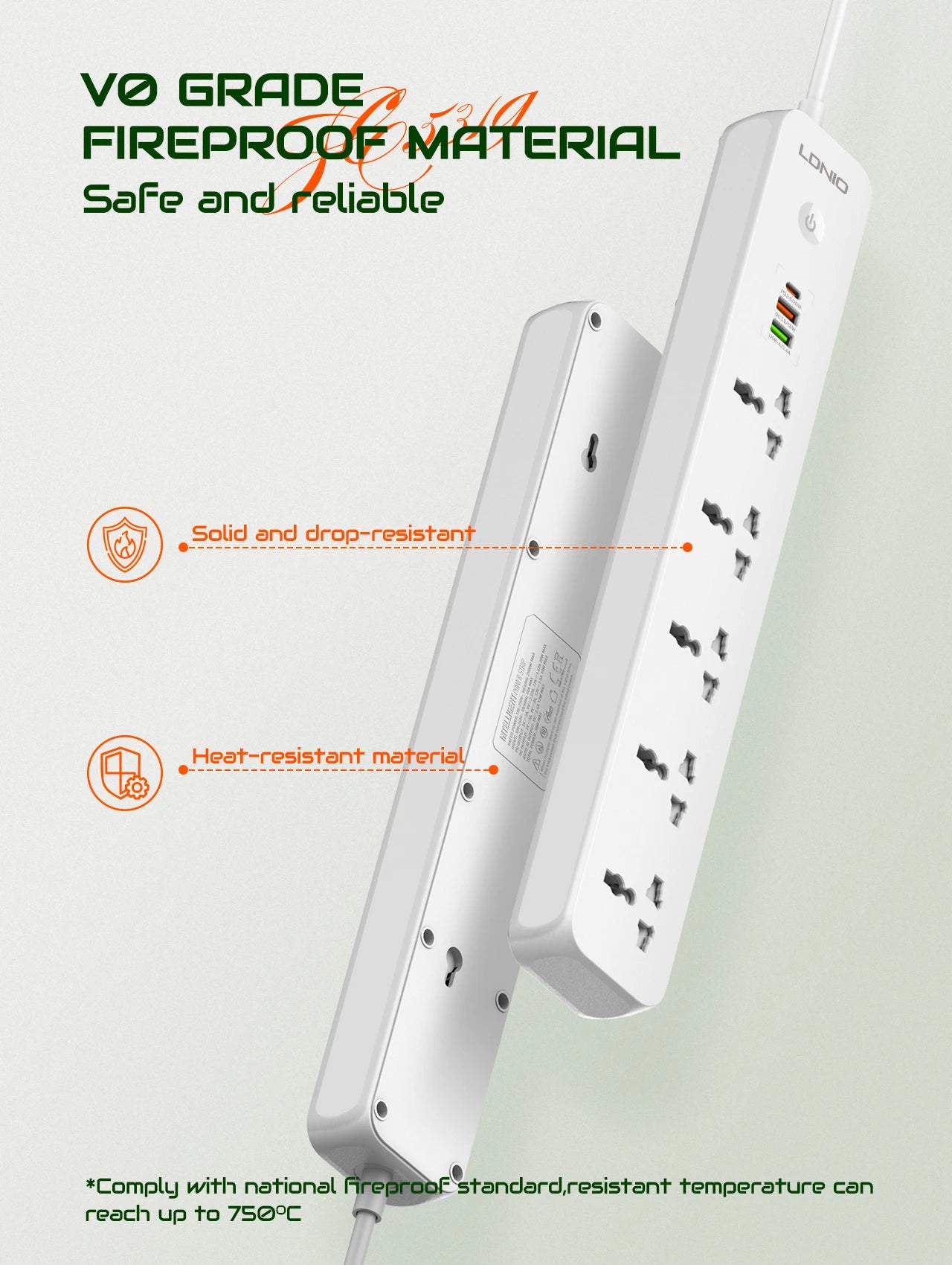 LDNIO 2500W Power Strip with 5 AC Outlets & 3 USB Charging Ports 2M Extension Cable Kitchen Household  EU UK US Plug