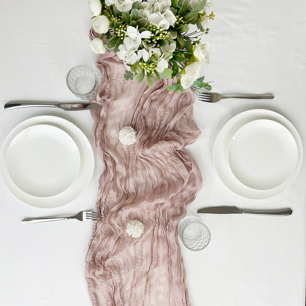 Wedding Pink Gauze Table Runner Semi-Sheer Vintage Cheesecloth Table Setting Dining Party Christmas Banquets Arches Cake Decor