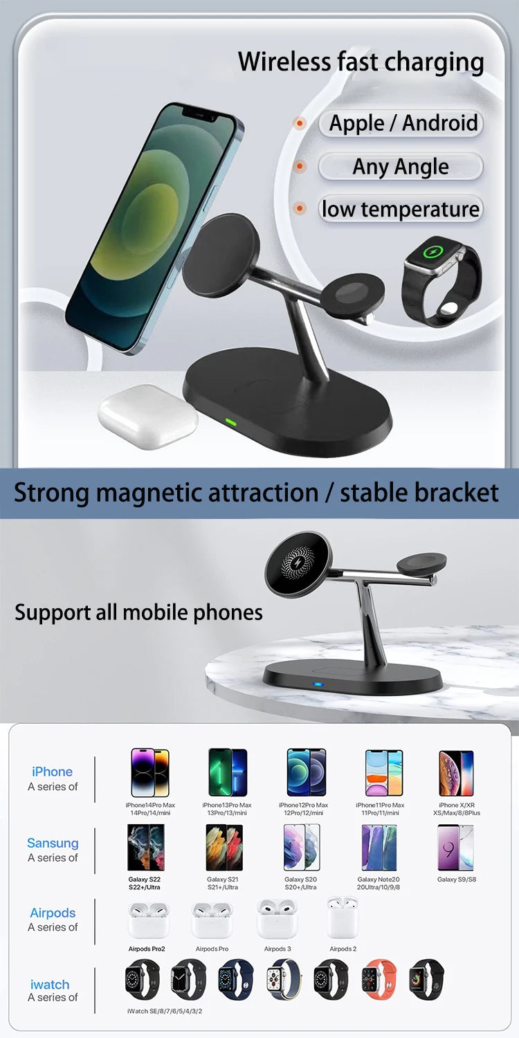 2025 3 in 1 30w Qi2 Wireless Charger Stand Fast Charging for iPhone 17 16 15 14 13 12 iWatch Airpods Wireless Charging Station