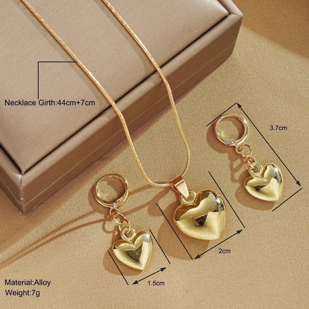 Minimalist Puffy Heart Jewelry Set Rose Gold