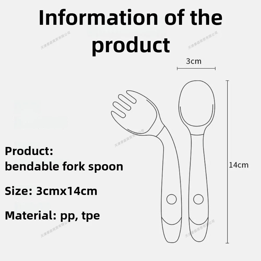 Bendable Silicone-Handle Baby Fork and Spoon Set