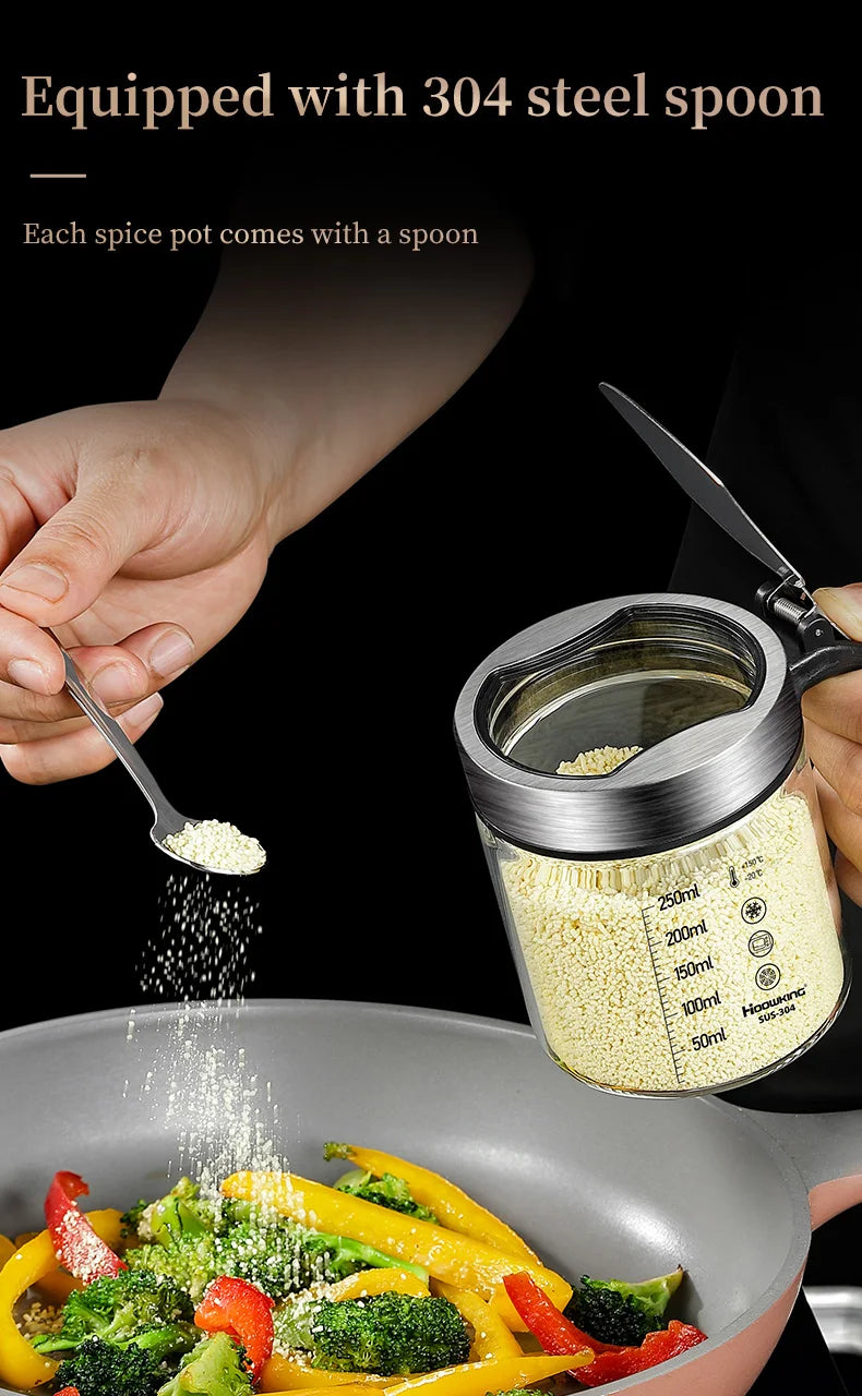 1pc Spices Glass Seasoning Jar with Spoon Sugar Bowl Salt Shaker Seasoning Container Kitchen Supplies Storage Set Spice Boxes