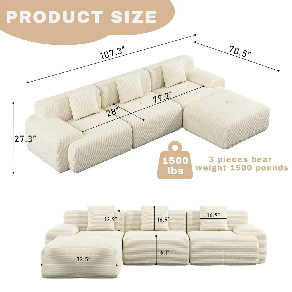 107in Corduroy Modular Sectional Sofa