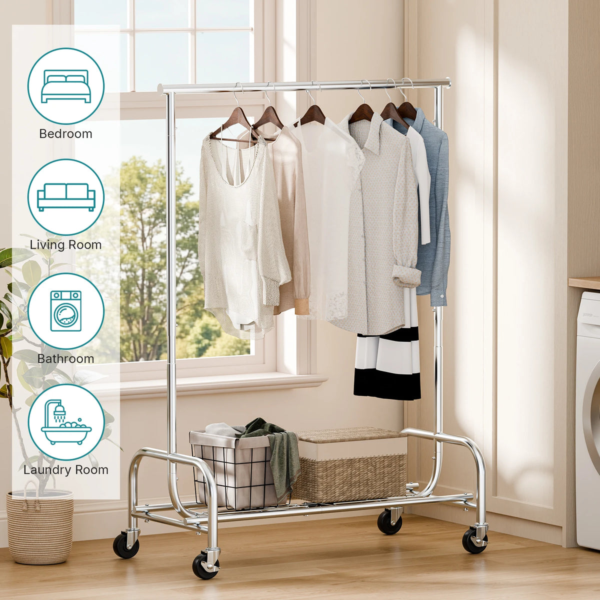 MCQ 70IN Heavy Duty Clothes Racks with Wheels Entryway
