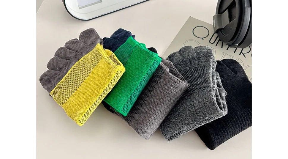 5 Pairs Mans Five Finger Socks Cotton Ankle Mesh Compression Soft Elastic Endurable Breathable Sweat-Absorbing Toe Sport Socks