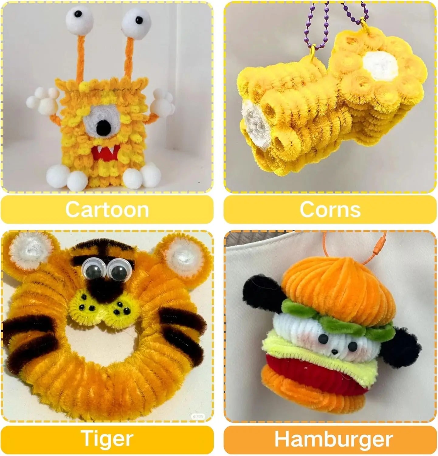 100/300 PCS 6 Colors Gradient Yellow Pipe Cleaners Chenille Stems, Pipe Cleaners Craft,Pipe Cleaners Set for DIY Art and Craft