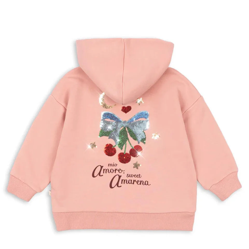Kids Sweatshirt and Pant Set 2025 Autumn Heart Cherry Print Girls Dress Long Sleeve Boy Hooded Hoodies Pullover Casual Trousers