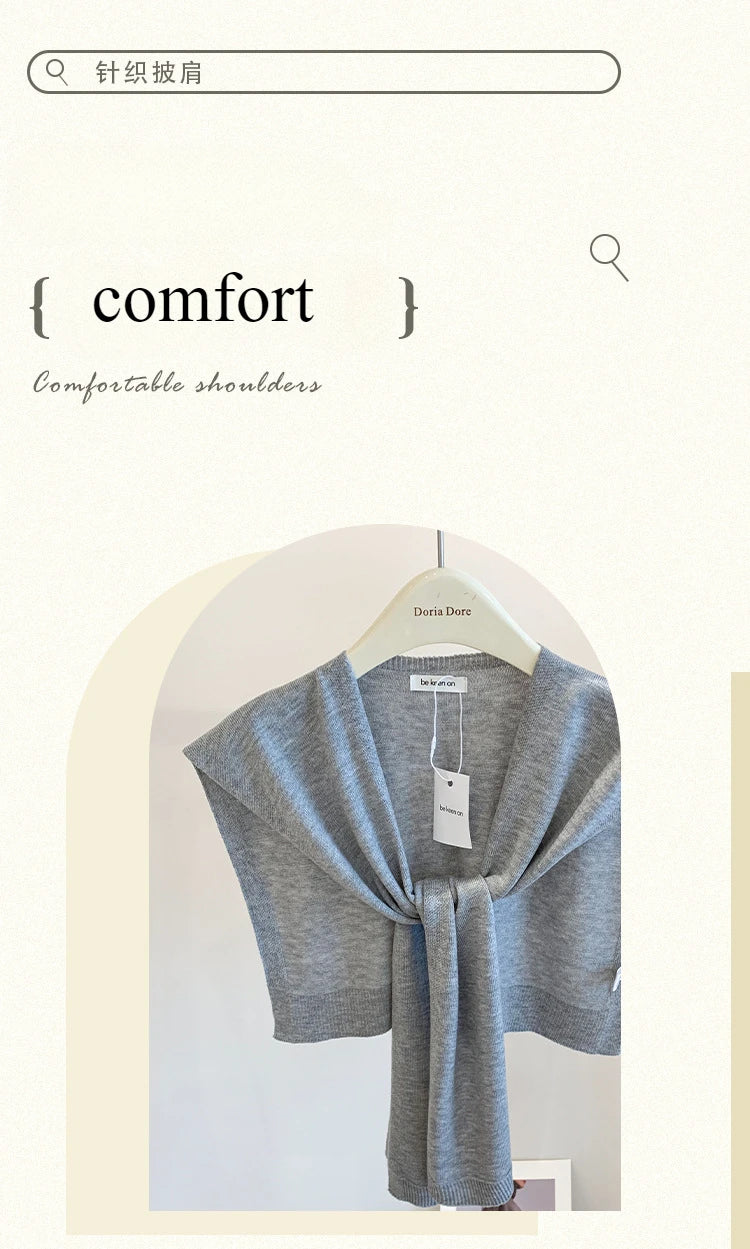 Korean Knitted Shawl Summer Fashionable Versatile Fake Collar Neck Guard Knotted Cape Shoulder Scarf Solid Color Scarve Women