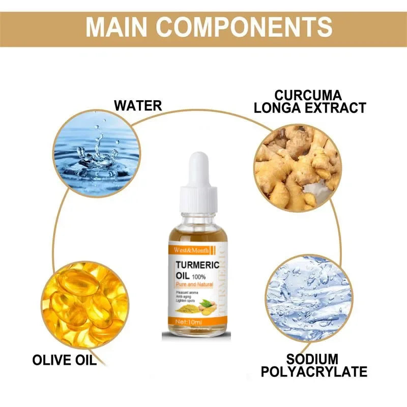 Turmeric Whitening Freckles Serum Remove Dark Spots Melasma Brighten Lighten Melanin Improve Dull Anti-aging Face Skin Care 10ml