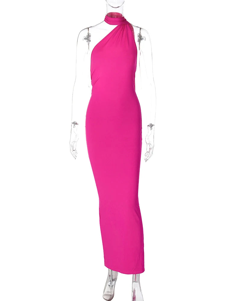 Hugcitar One Shoulder Backless Adjustable Scarf Loop Ruched Sexy