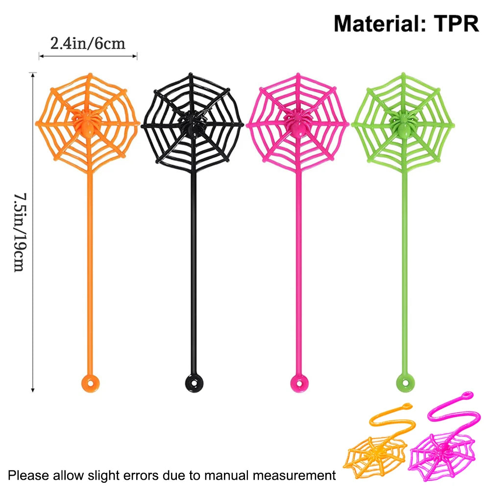 8/12/24Pcs Spider Party Favor Colorful Sticky Hands Spider Web Classroom Prizes Halloween Party Favor Spider Theme Birthday Gift