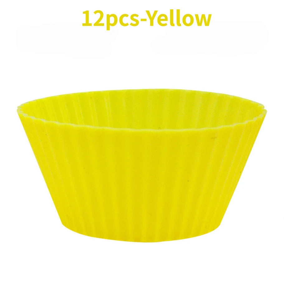 12pcs/Set Silicone Cake Mold Round Shaped DIY Cake Decorating Tools Muffin Cupcake Baking Molds Kitchen Cooking Bakeware Maker