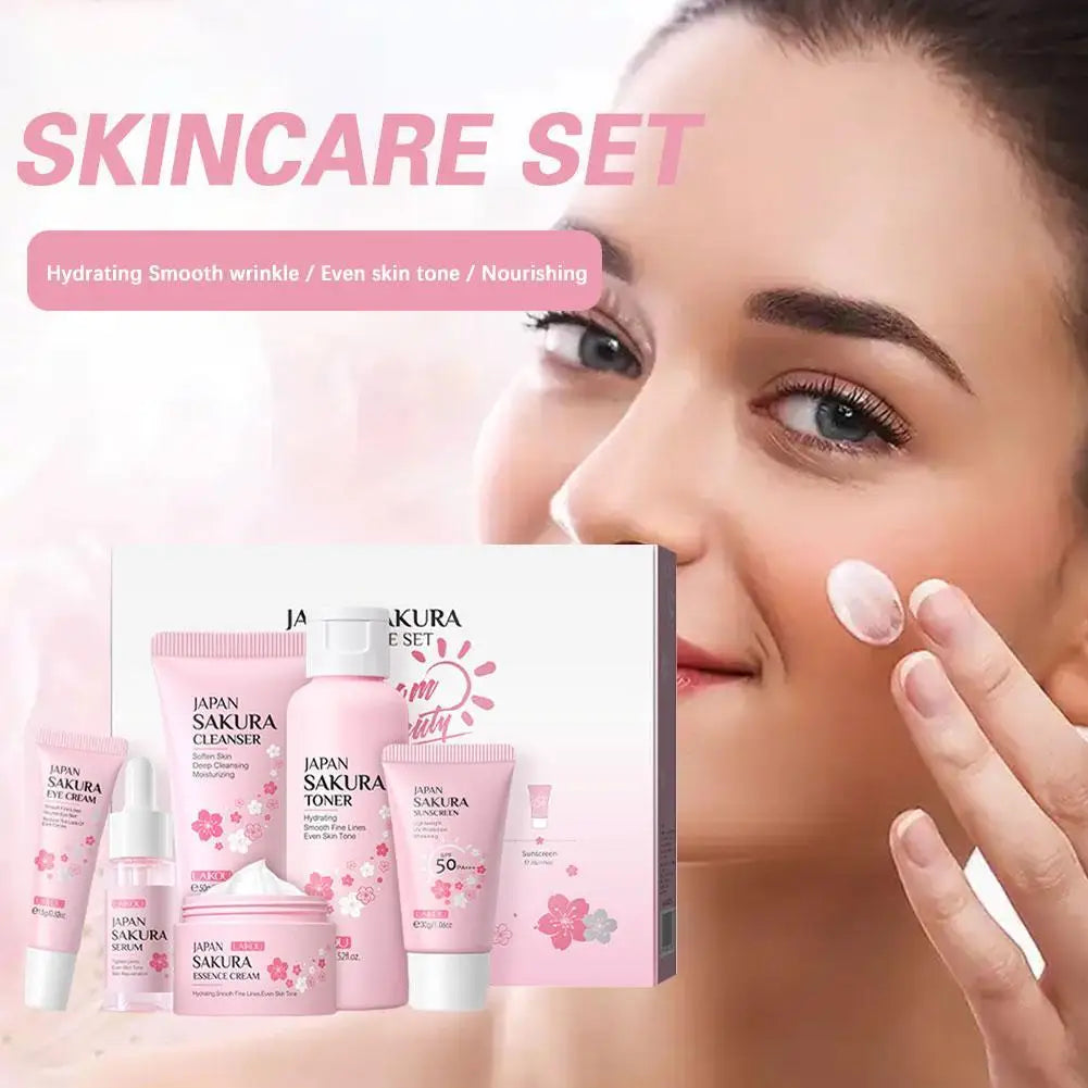 6PCs Sakura Skin Care Sets & Kits With Cleanser,Serum,Eye Cream,Sunscreen Cream Beauty Products For Women Gift Sets Routine Kit