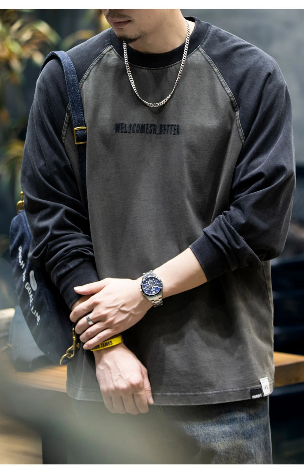 Spring Autumn High Quality Cotton Long Sleeve T Shirt Men Plus Size Patchwork Sweatshirt Korean Streetwear Fashion Sport Tops