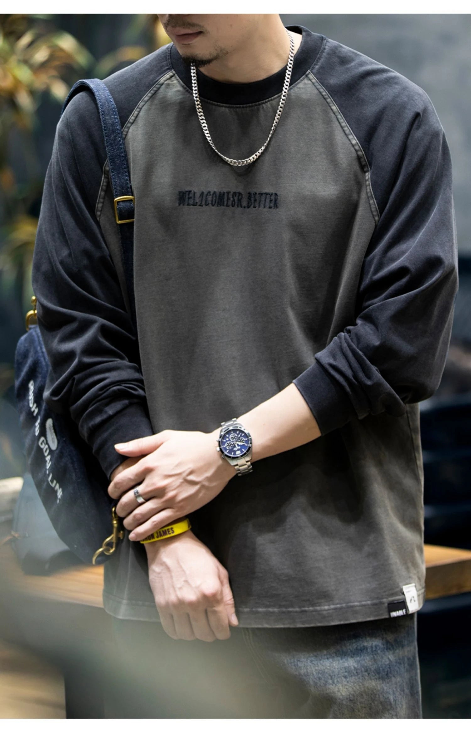 Spring Autumn High Quality Cotton Long Sleeve T Shirt Men Plus Size Patchwork Sweatshirt Korean Streetwear Fashion Sport Tops