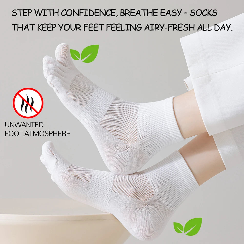 3 Pairs Women's Summer Toe Separator Socks - Pure Cotton, Antibacterial Anti-Odor, Breathable Mesh Design for Fungal Protection