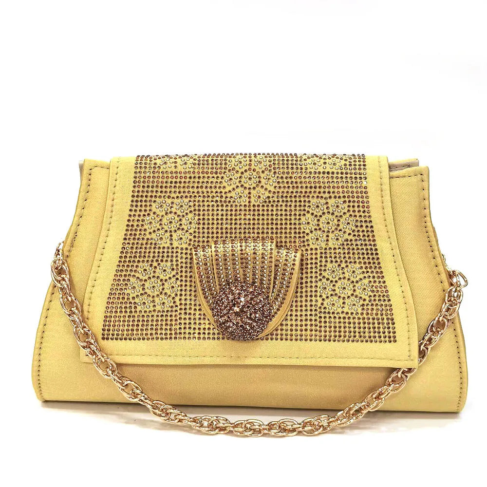 Golden Wedding Shoes and Bag Set, Diamond Decor
