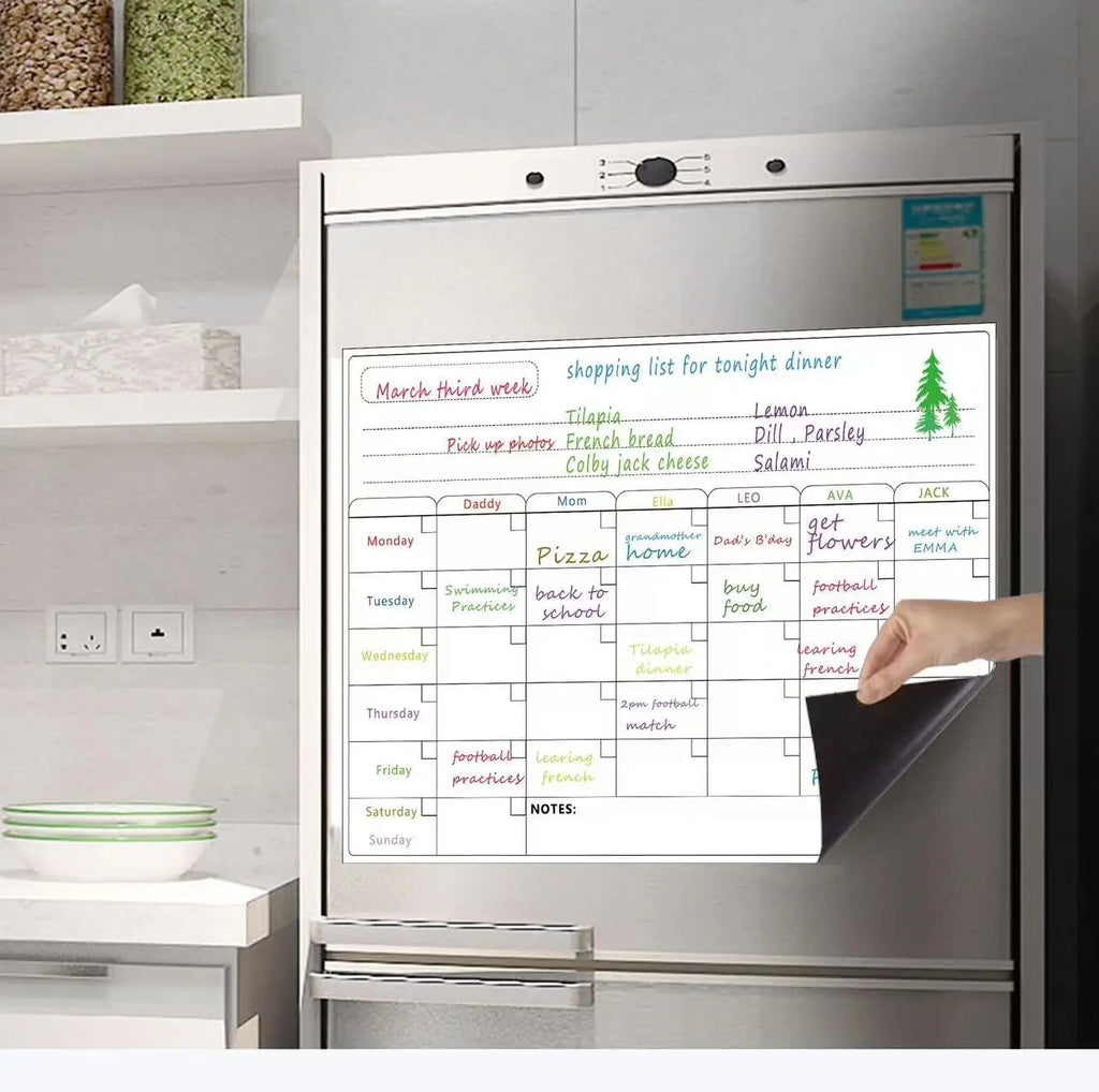 1 Set Magnetic Refrigerator Dry Erase Calendar 12" X 16" Monthly Planner Whiteboard Message Organizer For Kitchen Fridge With Fr