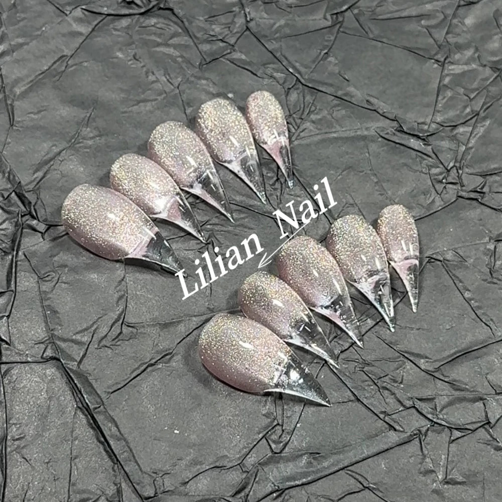 10Pcs Spice Girl Colorful Handmade Full Cover False Nail Y2K Long Dragon Shape Claw Cat Eyes Gradients Reusable Press On Nails