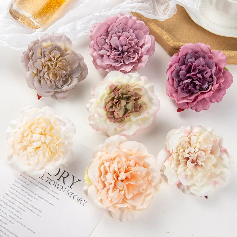 5/10Pcs Silk Dahlias Artificial Flower Home Decor Wedding Diy Rose Arch Christmas Garland Material Fake Peony Bridal Accessories
