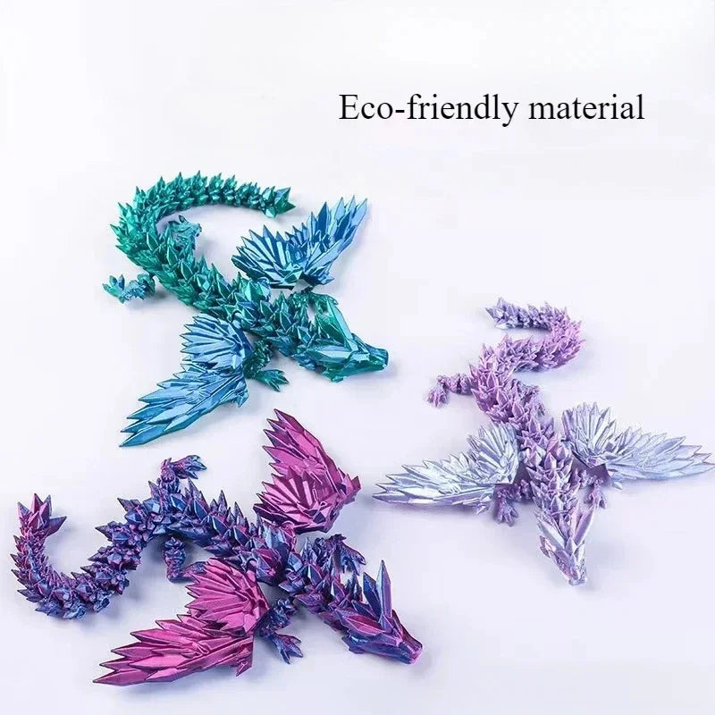 3D Printed Dragon Colorful Gem Dragon Figurines Movable Joint Rotatable Articulated Dragon Crafts Desktop Western Action Figure