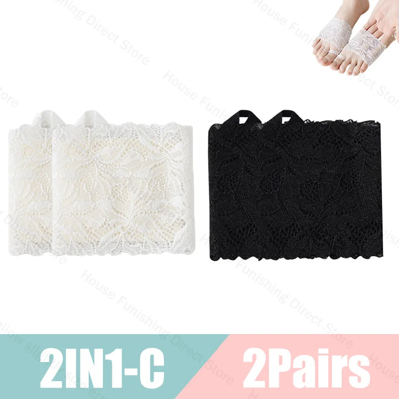 Summer Thin Lace Invisible Socks Split Toe Forefoot Socks for Women High Heel Slippers Shoes Breathable Lace Socks for Halloween