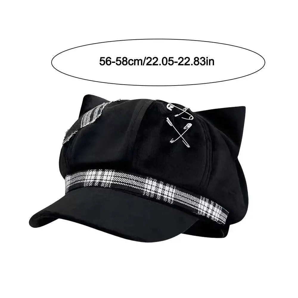 Cute Thin Brim Cat Ears Beret Hat Y2K Spice Girl Painter - Green
