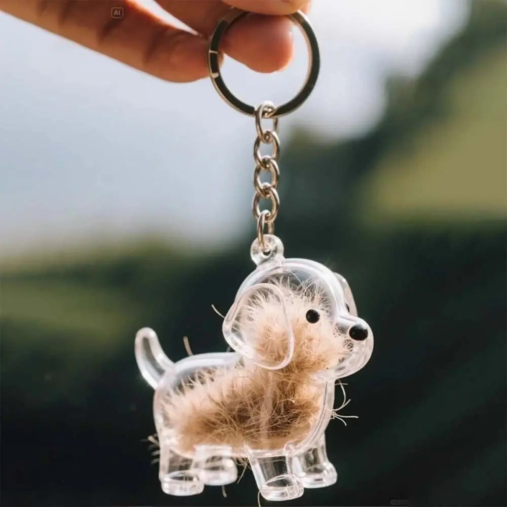 Dog Shape Dog Hair Storage Box Transparent Hair Grooming Pet Hair Keychain DIY Handmade Acrylic Puppy Pendants Backpack