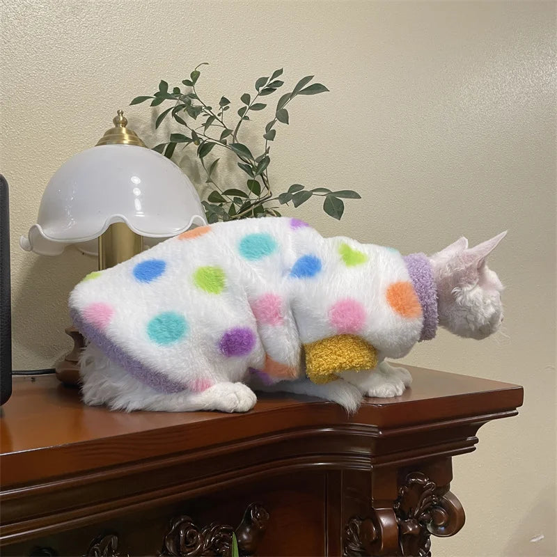 Thick Vest With Polka Dot for Devon Rex in Winter Warm Cmfortable Fleece Sweatshirt for Sphinx Cat Sweet Party Costumes for Pet