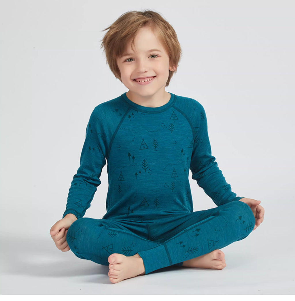 Kids Merino Wool Thermal Underwear Set Quick Dry Long