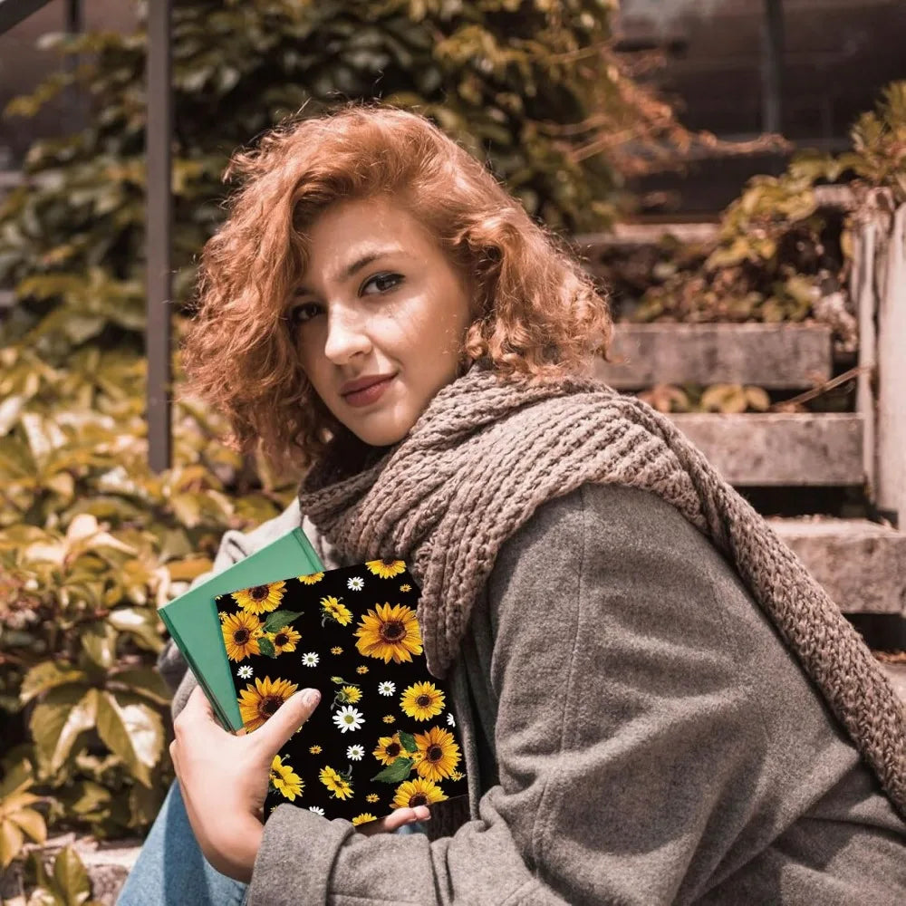 A5 Sunflower Jumbo Fabric Book Sleeve Covers Reusable Textbook Protective Book Sleeves for Hardcover 12.4x8.8Inch Books Label