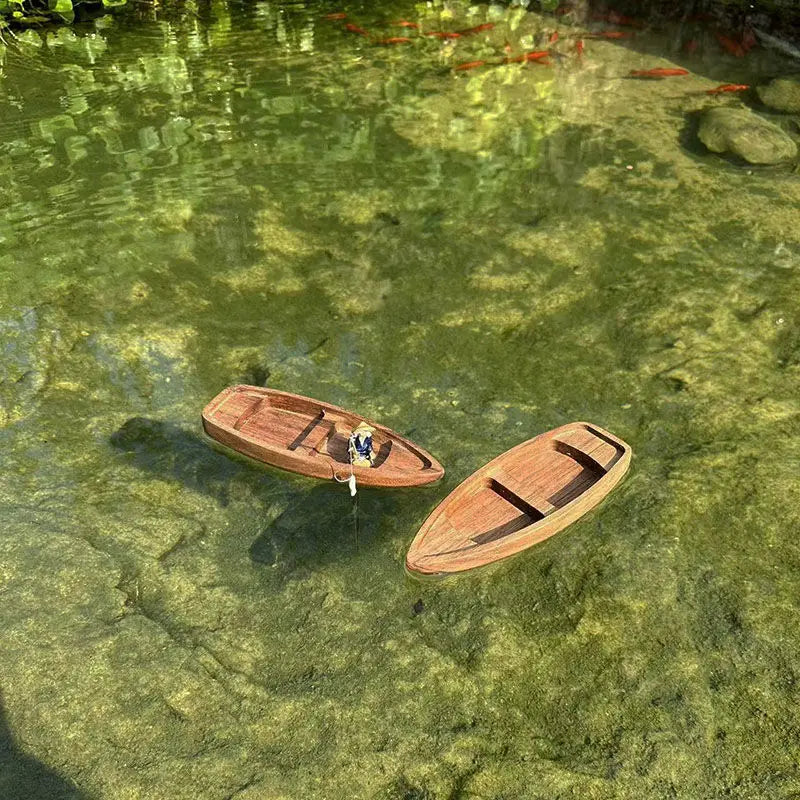 Handmade Wooden Boat Decoration Mini Floating Boat Model Landscaping Fishing Boat Fish Tank Pond Decoration Aquarium Accessories