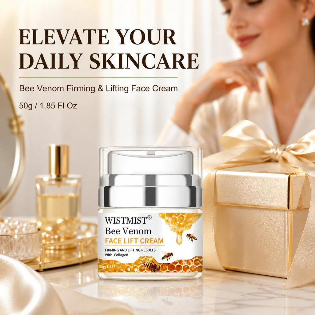 WISTMIST Bee Venom Face Cream, Firming & Lifting Facial Moisturizer with Collagen, Hydrating Anti Aging Skin Care Cream for Fine Lines, Wrinkles & Elasticity, Nourishing Day Night Face Moisturizer for Women Men, 50g