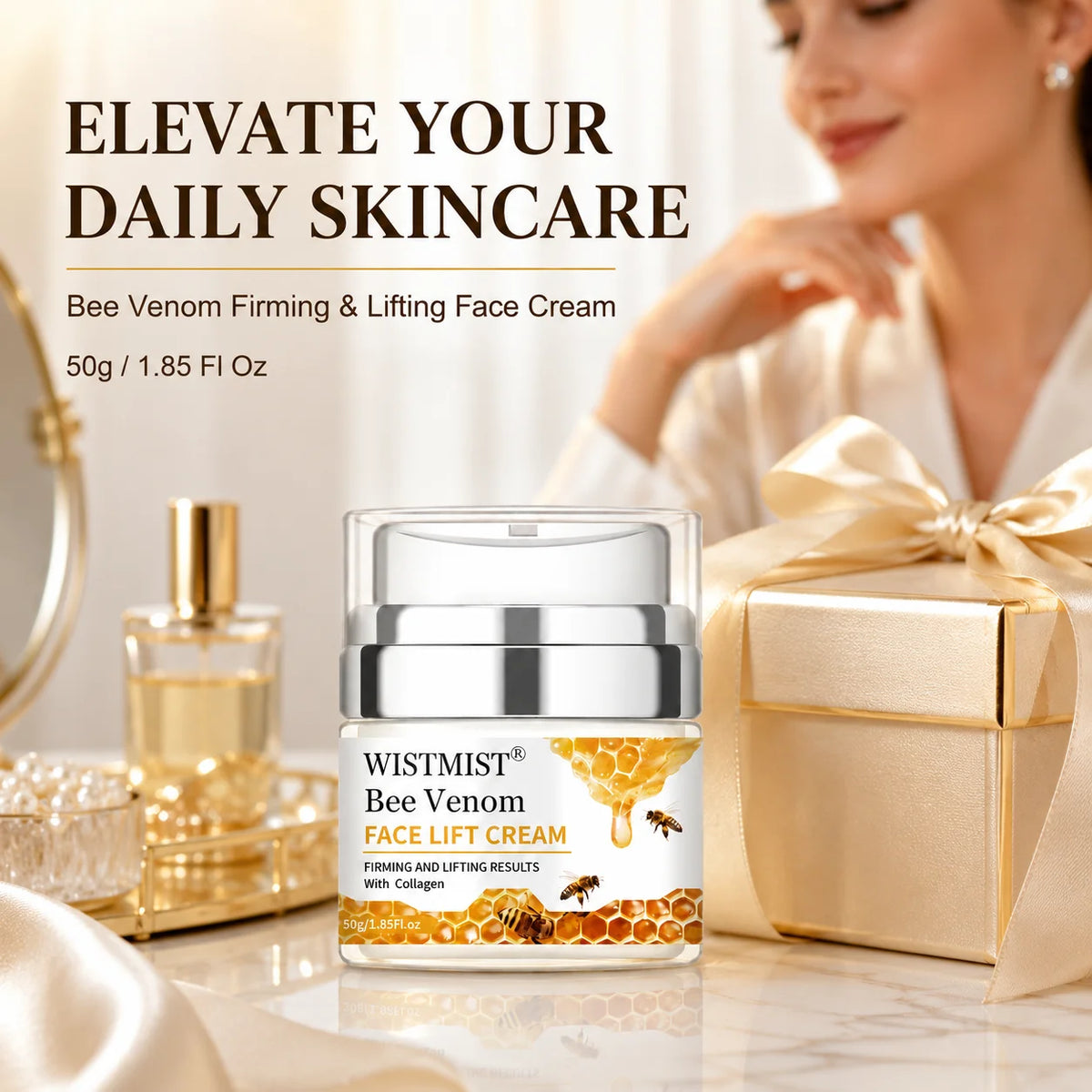 WISTMIST Bee Venom Face Cream, Firming & Lifting Facial Moisturizer with Collagen, Hydrating Anti Aging Skin Care Cream for Fine Lines, Wrinkles & Elasticity, Nourishing Day Night Face Moisturizer for Women Men, 50g