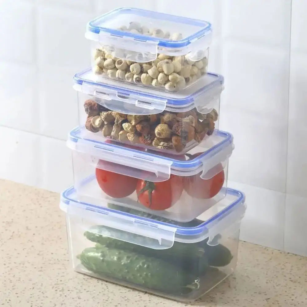Sealed Rectangular Refrigerator Storage Box with Lid Plastic Trasparent Crisper Food Containers Stackable Microw
