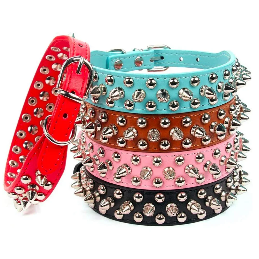 Adjustable Leather Pet Dog collar Neck Strap Supplies PU