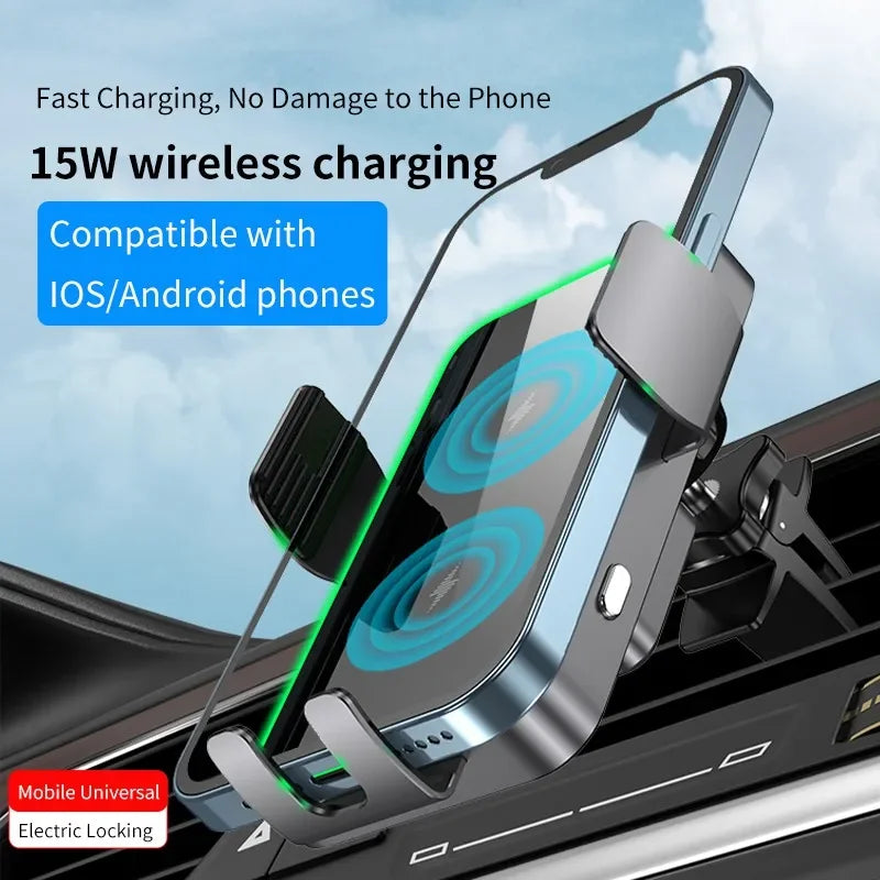 Wireless Charger Car Stand Phone Holder Dual Coil Fast Charging Station For Samsung Z Flip 4 3 2 S21 S20 S10 iPhone 15 14 13 12
