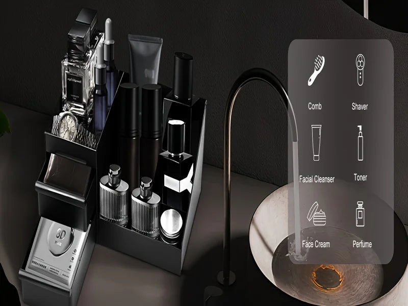 Men's Perfume & Cologne Organizer with Drawers - Countertop Cosmetic Storage Box Suitable for Skincare, Toiletries