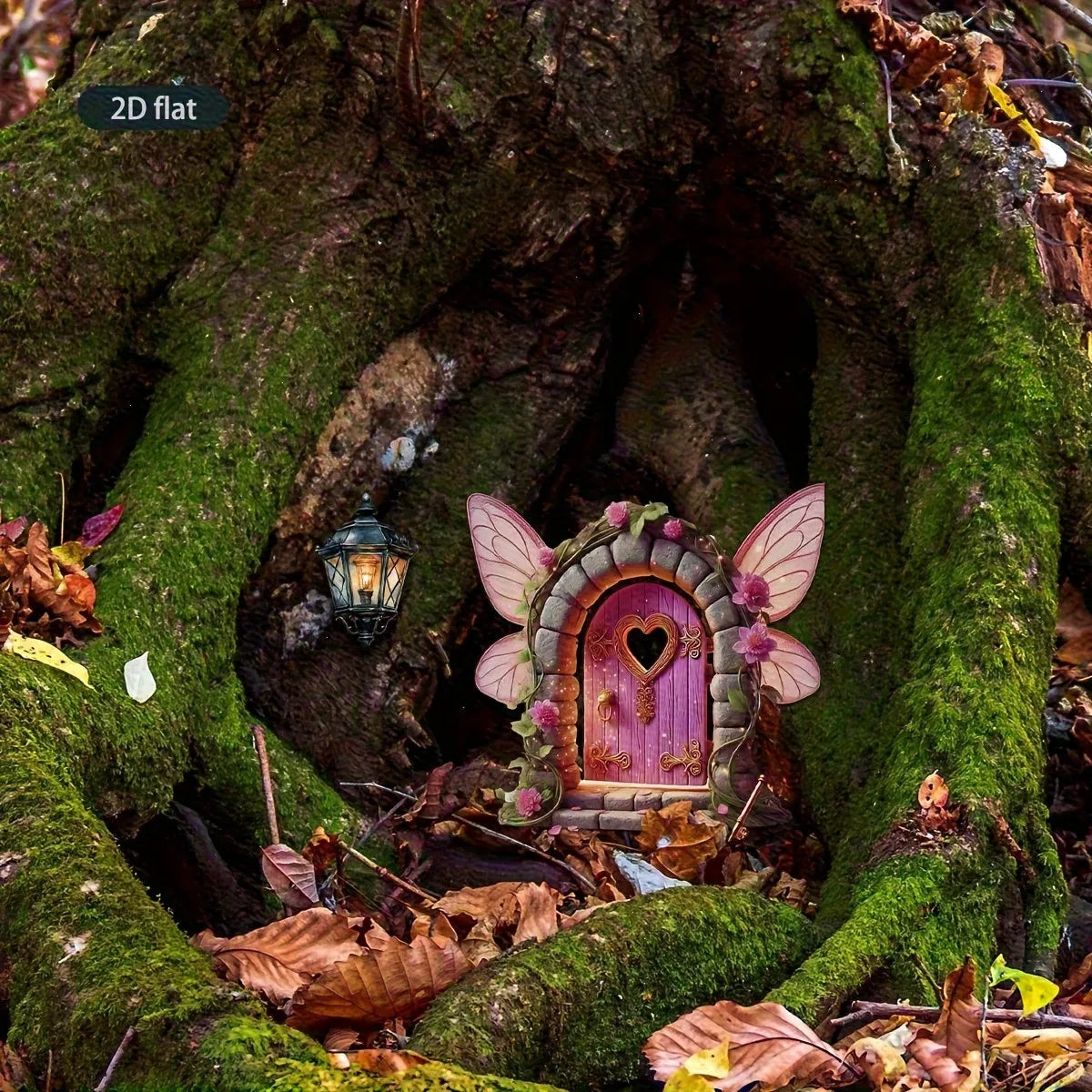 2D Flat Wooden Fairy Door Lantern Garden Mushroom House