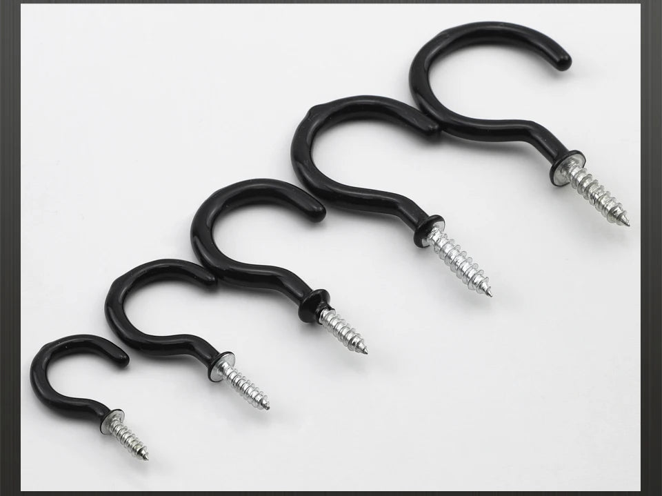JUIDINTO 10-30pcs Cup Hook Screws 1/2"-2" Screw-in Hook Ceiling Tapping Screw Hook Carbon Steel for Kitchen Hanging