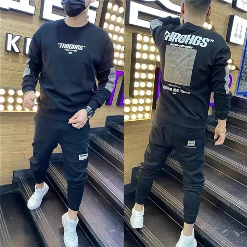 Autumn Youth Men's Sweatshirt Pullovers Letter Print Round Neck Slim Fit Thicken Hoody Long Sleeve Casual Sweatshirt Male Tops